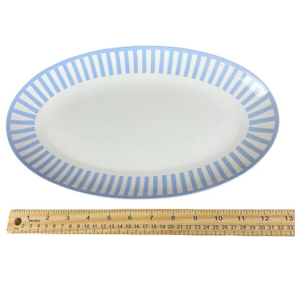 Round House Sicily Stripe Serving Platter White Blue Stripes Oval New Bone China - Picture 7 of 8